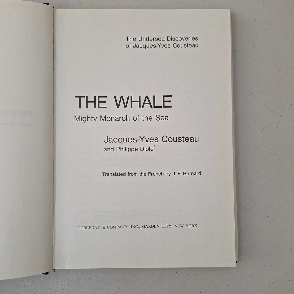 The Whale: Mighty Monarch of the Sea By Jacques Cousteau HC DJ 1970
